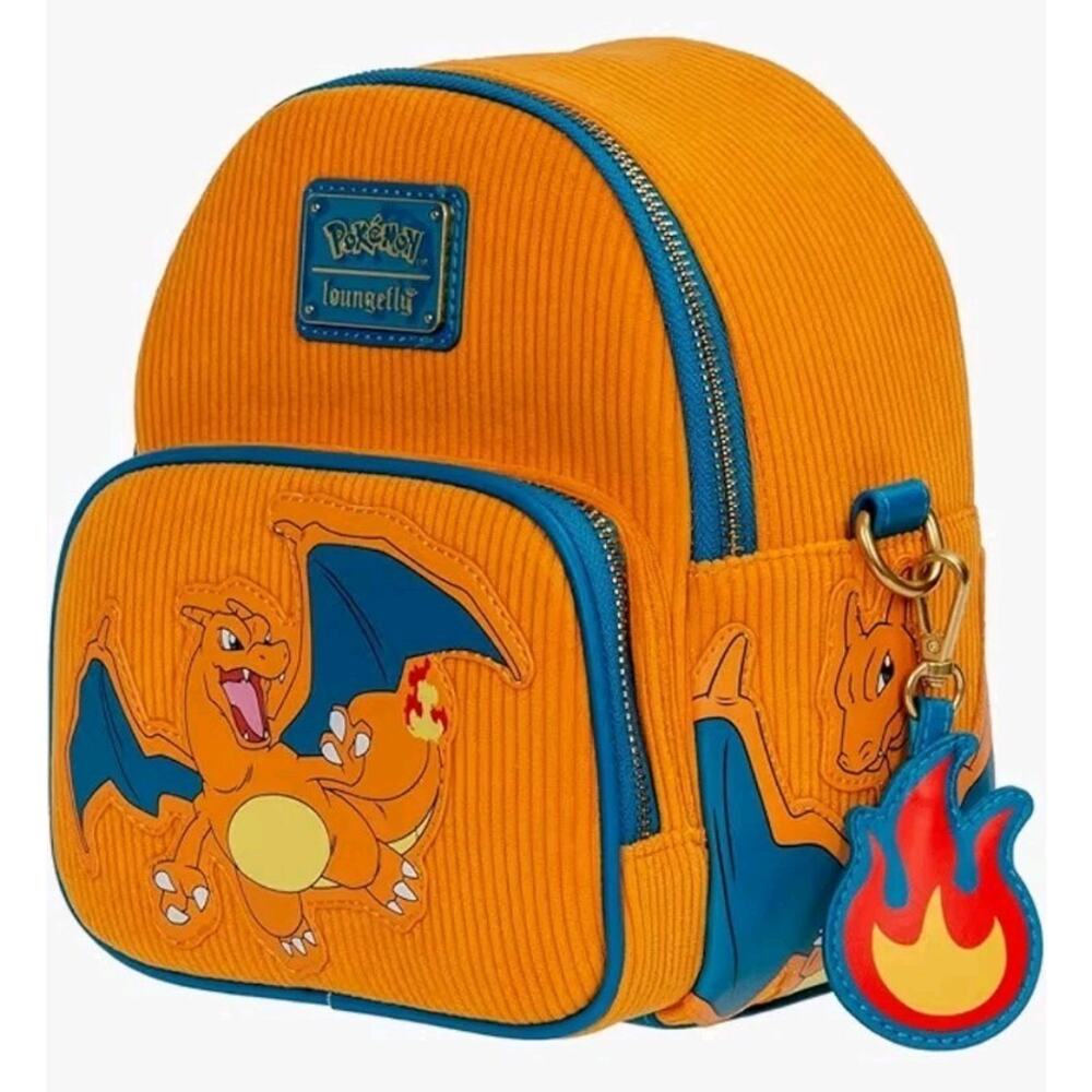 NWT Loungefly Pokemon Charizard Corduroy Convertible Mini Backpack unisex